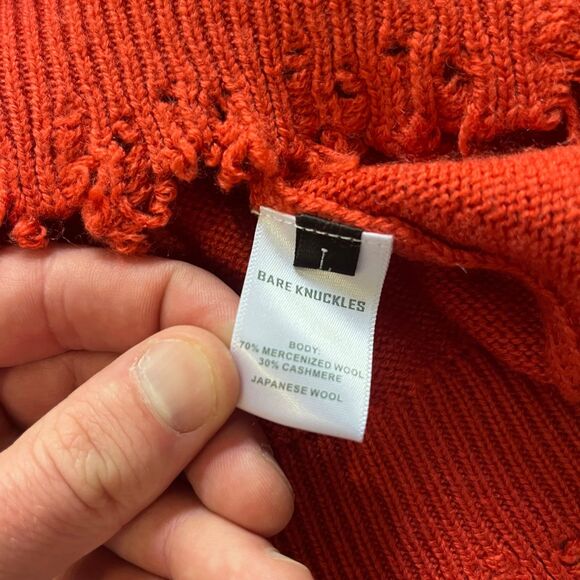 Bare Knuckles Cropped Cashmere Wool Sweater Burnt Orange Men’s Size Large L - Picture 5 of 7